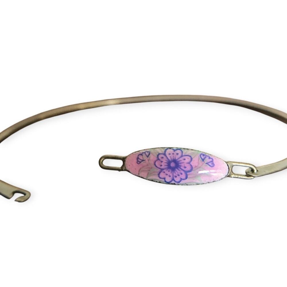 Dainty purple / lavender floral mosaic hooked closure bracelet